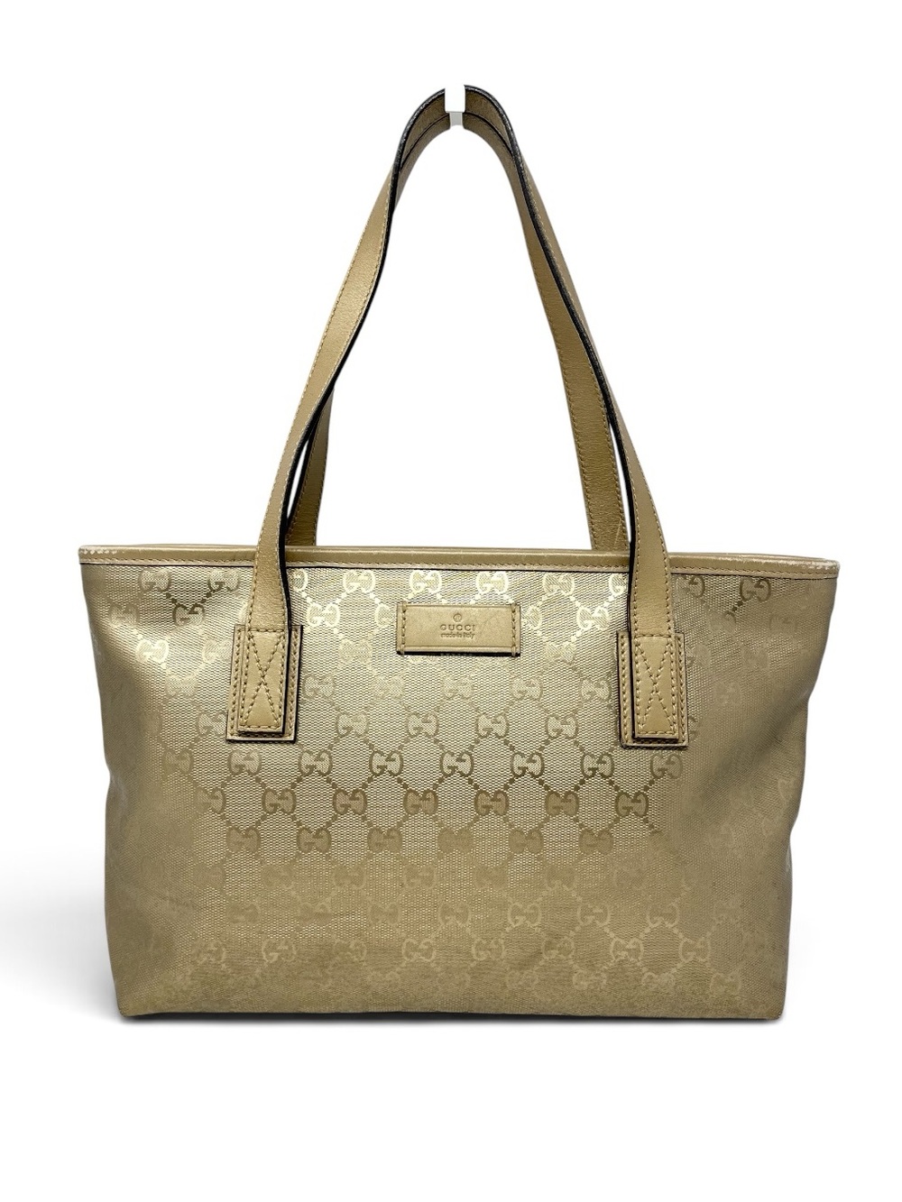 Vintage Gucci Imprime GG Logo Monogram Gold Canvas Leather Shoulder Bag Tote